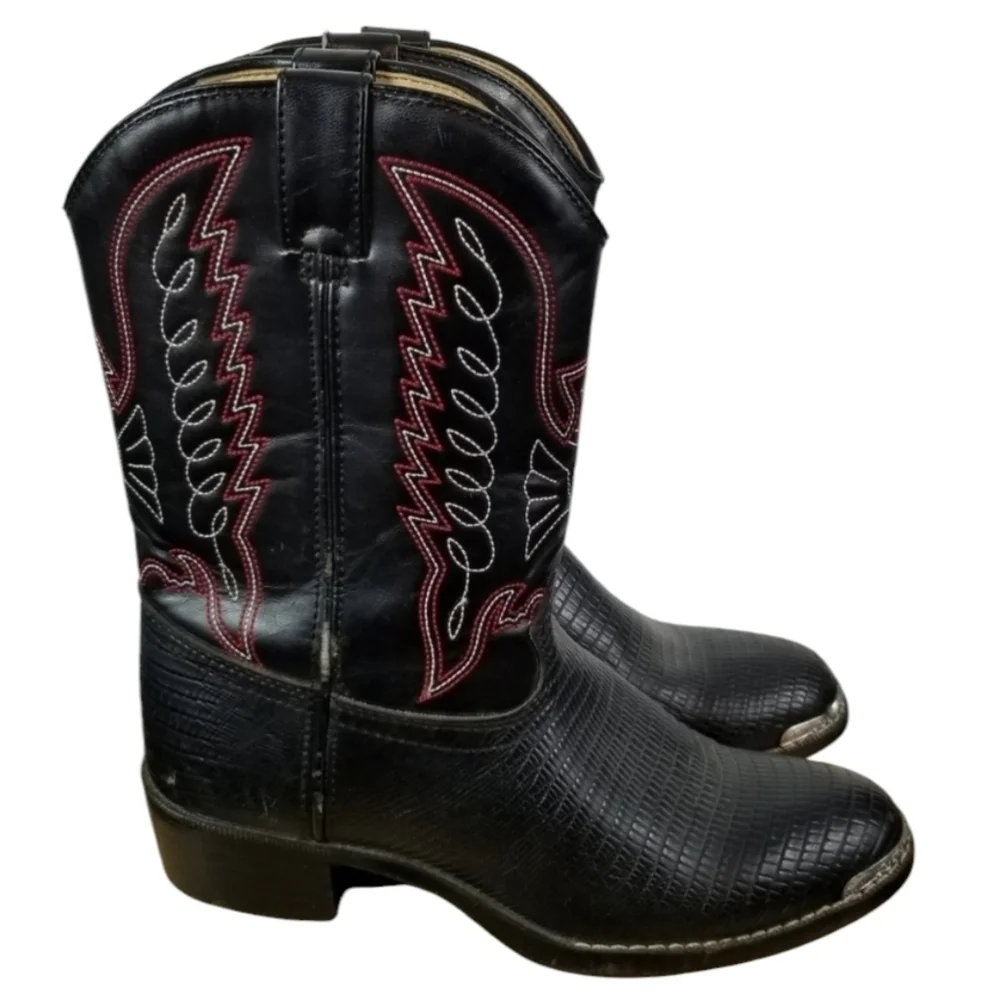 Durango Cowboy Boots Kids Size 5.5 D Lizard Print Black Western Festival Stitch
